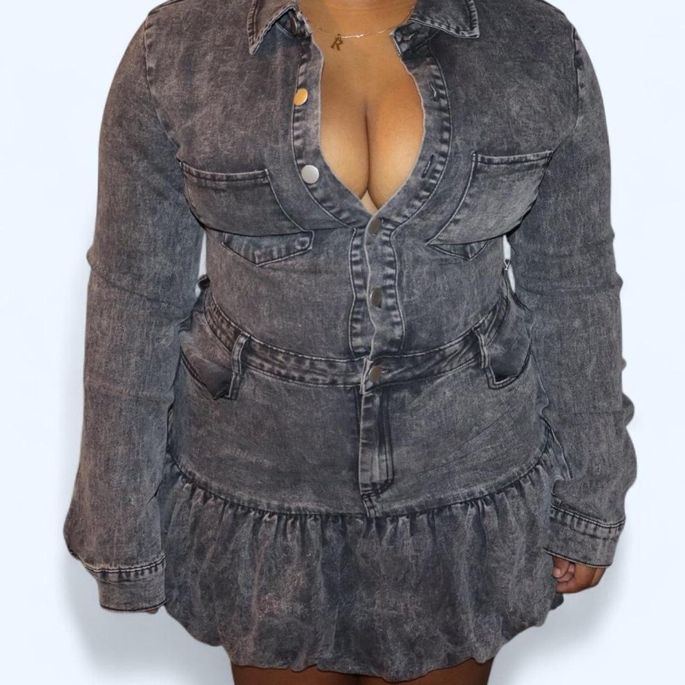 Fashion Nova Washed Black Denim Button-Front Dress